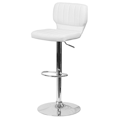 KLS Modern Barstools Adjustable Hydraulic 360 Degree Swivel Stable Steel Frame Padded Vinyl Cushion Low Back Seat Design Dining Chair Pub Stool - Set of 2 White # 1969