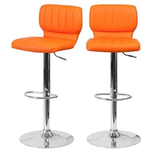kls modern barstools adjustable hydraulic 360 degree swivel stable steel frame padded vinyl cushion low back seat design dining chair pub stool – set of 2 orange # 1969