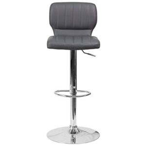 KLS Modern Barstools Adjustable Hydraulic 360 Degree Swivel Stable Steel Frame Padded Vinyl Cushion Low Back Seat Design Dining Chair Pub Stool - Set of 2 Grey # 1969