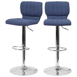 kls modern barstools adjustable hydraulic 360 degree swivel stable steel frame fabric padded cushion low back seat design dining chair pub stool – set of 2 blue # 1969