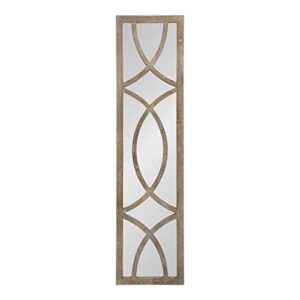 kate and laurel tolland decorative wooden panel wall mirror, 12″ x 48″, rustic brown, farmhouse windowpane accent piece