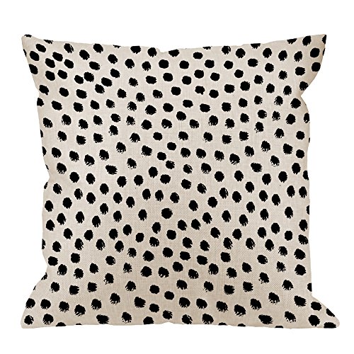 HGOD DESIGNS Polka Dots Decorative Throw Pillow Cover Case,Brush Strokes Dots Cotton Linen Outdoor Pillow Cases Square Standard Cushion Covers for Sofa Couch Bed Car 18x18 inch Black