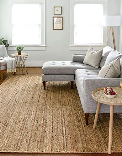 The Knitted Co. 100% Jute Area Rug 8 x 10 Feet- Rectangle Natural Fibers- Braided Design Hand Woven Natural Carpet - Home Decor for Living Room Hallways Bedroom (Natural- 8'x10')