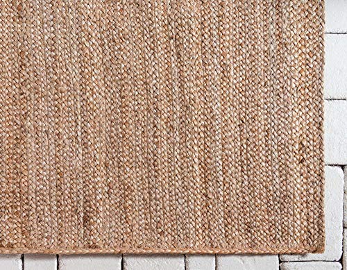 The Knitted Co. 100% Jute Area Rug 8 x 10 Feet- Rectangle Natural Fibers- Braided Design Hand Woven Natural Carpet - Home Decor for Living Room Hallways Bedroom (Natural- 8'x10')