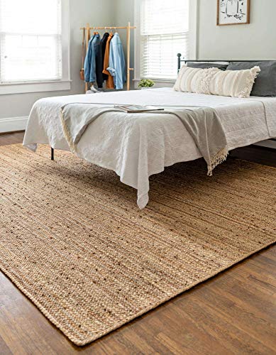 The Knitted Co. 100% Jute Area Rug 8 x 10 Feet- Rectangle Natural Fibers- Braided Design Hand Woven Natural Carpet - Home Decor for Living Room Hallways Bedroom (Natural- 8'x10')