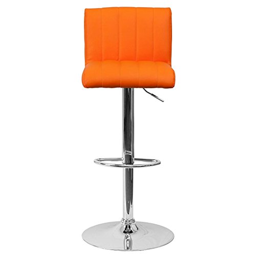 Contemporary Bar Stool Vertical Line Design Hydraulic Adjustable Height 360-Degree Swivel Seat Sturdy Steel Frame Chrome Base Dining Chair Bar Pub Stool Home Office Furniture - Set of 2 Orange #1983
