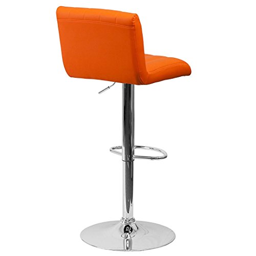 Contemporary Bar Stool Vertical Line Design Hydraulic Adjustable Height 360-Degree Swivel Seat Sturdy Steel Frame Chrome Base Dining Chair Bar Pub Stool Home Office Furniture - Set of 2 Orange #1983