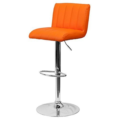 Contemporary Bar Stool Vertical Line Design Hydraulic Adjustable Height 360-Degree Swivel Seat Sturdy Steel Frame Chrome Base Dining Chair Bar Pub Stool Home Office Furniture - Set of 2 Orange #1983