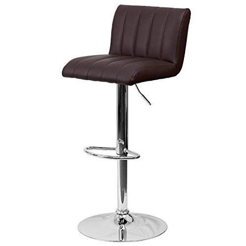 Contemporary Bar Stool Vertical Line Design Hydraulic Adjustable Height 360-Degree Swivel Seat Sturdy Steel Frame Chrome Base Dining Chair Bar Pub Stool Home Office Furniture - Set of 2 Brown #1983