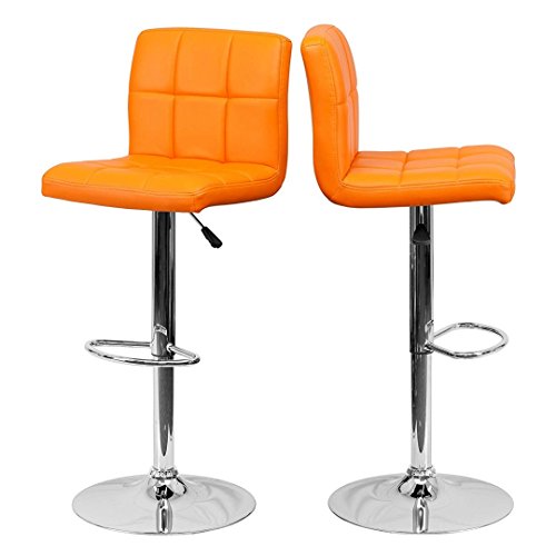 KLS14 Modern Design Barstools Hight Adjustable Seat Hydraulic 360-Degree Swivel Sturdy Steel Frame Padded Cushion Seat Dining Chair Bar Pub Stool Home Office Furniture - Set of 2 Orange #1974