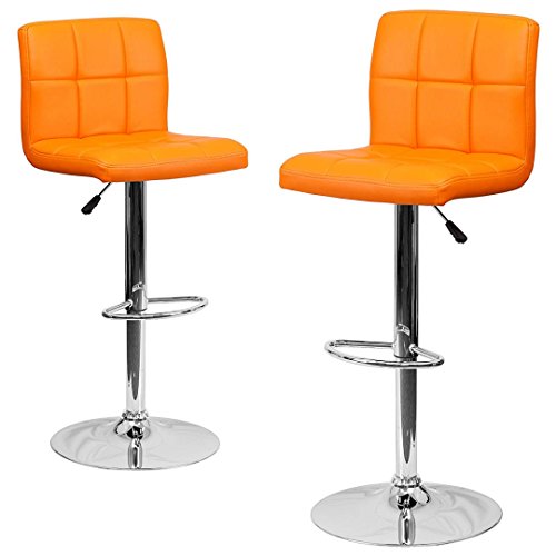 KLS14 Modern Design Barstools Hight Adjustable Seat Hydraulic 360-Degree Swivel Sturdy Steel Frame Padded Cushion Seat Dining Chair Bar Pub Stool Home Office Furniture - Set of 2 Orange #1974