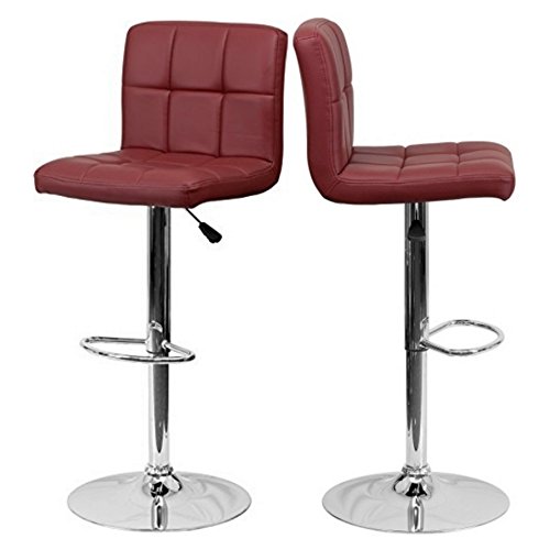 KLS14 Modern Design Barstools Hight Adjustable Seat Hydraulic 360-Degree Swivel Sturdy Steel Frame Padded Cushion Seat Dining Chair Bar Pub Stool Home Office Furniture - Set of 2 Burgundy #1974