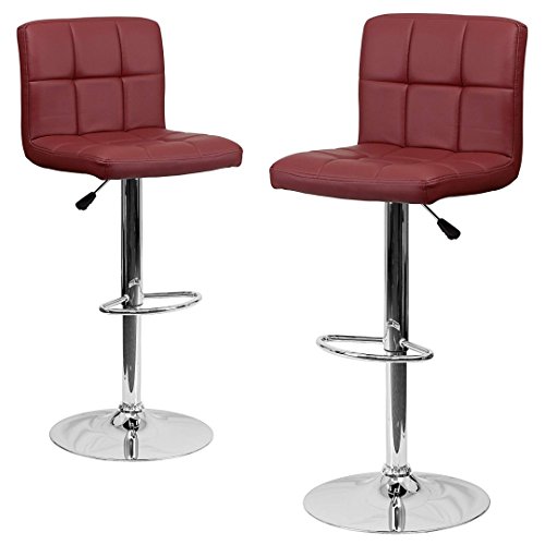 KLS14 Modern Design Barstools Hight Adjustable Seat Hydraulic 360-Degree Swivel Sturdy Steel Frame Padded Cushion Seat Dining Chair Bar Pub Stool Home Office Furniture - Set of 2 Burgundy #1974