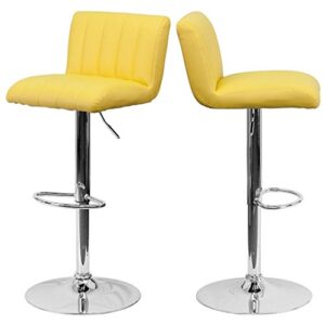 contemporary bar stool vertical line design hydraulic adjustable height 360-degree swivel seat sturdy steel frame chrome base dining chair bar pub stool home office furniture – set of 2 yellow #1983