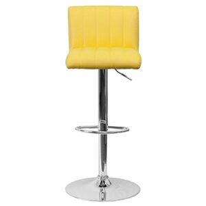 Contemporary Bar Stool Vertical Line Design Hydraulic Adjustable Height 360-Degree Swivel Seat Sturdy Steel Frame Chrome Base Dining Chair Bar Pub Stool Home Office Furniture - Set of 2 Yellow #1983