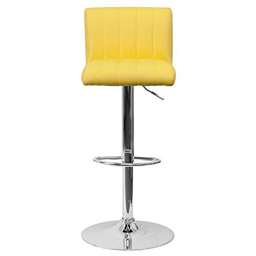 Contemporary Bar Stool Vertical Line Design Hydraulic Adjustable Height 360-Degree Swivel Seat Sturdy Steel Frame Chrome Base Dining Chair Bar Pub Stool Home Office Furniture - Set of 2 Yellow #1983