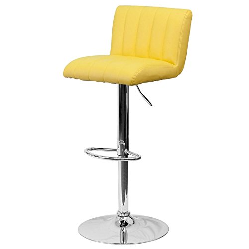 Contemporary Bar Stool Vertical Line Design Hydraulic Adjustable Height 360-Degree Swivel Seat Sturdy Steel Frame Chrome Base Dining Chair Bar Pub Stool Home Office Furniture - Set of 2 Yellow #1983