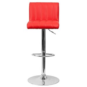 Contemporary Bar Stool Vertical Line Design Hydraulic Adjustable Height 360-Degree Swivel Seat Sturdy Steel Frame Chrome Base Dining Chair Bar Pub Stool Home Office Furniture - Set of 2 Red #1983