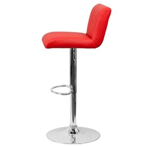 Contemporary Bar Stool Vertical Line Design Hydraulic Adjustable Height 360-Degree Swivel Seat Sturdy Steel Frame Chrome Base Dining Chair Bar Pub Stool Home Office Furniture - Set of 2 Red #1983