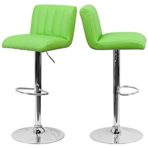 contemporary bar stool vertical line design hydraulic adjustable height 360-degree swivel seat sturdy steel frame chrome base dining chair bar pub stool home office furniture – set of 2 green #1983
