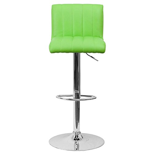 Contemporary Bar Stool Vertical Line Design Hydraulic Adjustable Height 360-Degree Swivel Seat Sturdy Steel Frame Chrome Base Dining Chair Bar Pub Stool Home Office Furniture - Set of 2 Green #1983