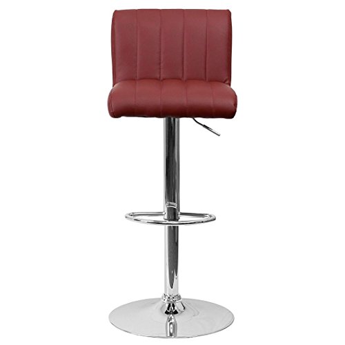 Contemporary Bar Stool Vertical Line Design Hydraulic Adjustable Height 360-Degree Swivel Seat Sturdy Steel Frame Chrome Base Dining Chair Bar Pub Stool Home Office Furniture - Set of 2 Burgundy #1983