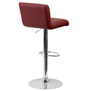 Contemporary Bar Stool Vertical Line Design Hydraulic Adjustable Height 360-Degree Swivel Seat Sturdy Steel Frame Chrome Base Dining Chair Bar Pub Stool Home Office Furniture - Set of 2 Burgundy #1983