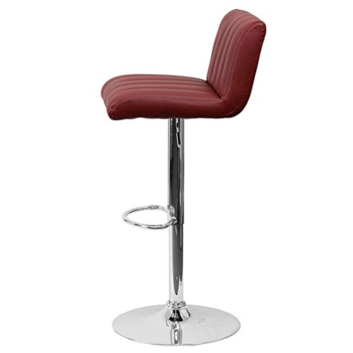 Contemporary Bar Stool Vertical Line Design Hydraulic Adjustable Height 360-Degree Swivel Seat Sturdy Steel Frame Chrome Base Dining Chair Bar Pub Stool Home Office Furniture - Set of 2 Burgundy #1983