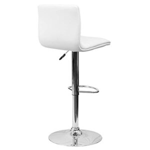 KLS14 Modern Barstools Horizontal Line Design Hydraulic Adjustable Height 360-Degree Swivel Seat Sturdy Steel Frame Chrome Base Dining Chair Bar Pub Stool Home Office Furniture - Set of 2 White #1980