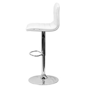 KLS14 Modern Barstools Horizontal Line Design Hydraulic Adjustable Height 360-Degree Swivel Seat Sturdy Steel Frame Chrome Base Dining Chair Bar Pub Stool Home Office Furniture - Set of 2 White #1980