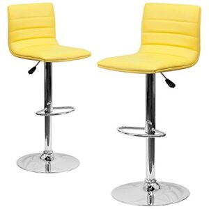 Modern Barstools Horizontal Line Design Hydraulic Adjustable Height 360-Degree Swivel Seat Sturdy Steel Frame Chrome Base Dining Chair Bar Pub Stool Home Office Furniture - Set of 2 Yellow #1980