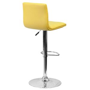 Modern Barstools Horizontal Line Design Hydraulic Adjustable Height 360-Degree Swivel Seat Sturdy Steel Frame Chrome Base Dining Chair Bar Pub Stool Home Office Furniture - Set of 2 Yellow #1980