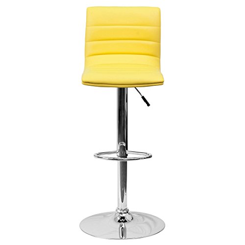 Modern Barstools Horizontal Line Design Hydraulic Adjustable Height 360-Degree Swivel Seat Sturdy Steel Frame Chrome Base Dining Chair Bar Pub Stool Home Office Furniture - Set of 2 Yellow #1980