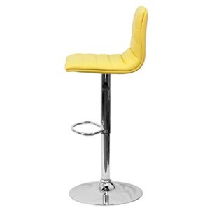 Modern Barstools Horizontal Line Design Hydraulic Adjustable Height 360-Degree Swivel Seat Sturdy Steel Frame Chrome Base Dining Chair Bar Pub Stool Home Office Furniture - Set of 2 Yellow #1980