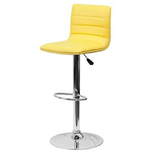 Modern Barstools Horizontal Line Design Hydraulic Adjustable Height 360-Degree Swivel Seat Sturdy Steel Frame Chrome Base Dining Chair Bar Pub Stool Home Office Furniture - Set of 2 Yellow #1980