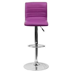 Modern Barstools Horizontal Line Design Hydraulic Adjustable Height 360-Degree Swivel Seat Sturdy Steel Frame Chrome Base Dining Chair Bar Pub Stool Home Office Furniture - Set of 2 Purple #1980