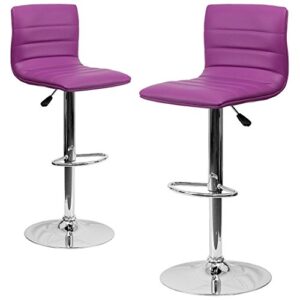 Modern Barstools Horizontal Line Design Hydraulic Adjustable Height 360-Degree Swivel Seat Sturdy Steel Frame Chrome Base Dining Chair Bar Pub Stool Home Office Furniture - Set of 2 Purple #1980