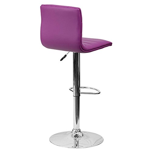 Modern Barstools Horizontal Line Design Hydraulic Adjustable Height 360-Degree Swivel Seat Sturdy Steel Frame Chrome Base Dining Chair Bar Pub Stool Home Office Furniture - Set of 2 Purple #1980