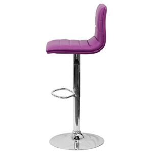 Modern Barstools Horizontal Line Design Hydraulic Adjustable Height 360-Degree Swivel Seat Sturdy Steel Frame Chrome Base Dining Chair Bar Pub Stool Home Office Furniture - Set of 2 Purple #1980