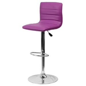 Modern Barstools Horizontal Line Design Hydraulic Adjustable Height 360-Degree Swivel Seat Sturdy Steel Frame Chrome Base Dining Chair Bar Pub Stool Home Office Furniture - Set of 2 Purple #1980