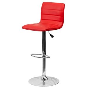 KLS14 Modern Barstools Horizontal Line Design Hydraulic Adjustable Height 360-Degree Swivel Seat Sturdy Steel Frame Chrome Base Dining Chair Bar Pub Stool Home Office Furniture - Set of 2 Red #1980