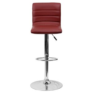 Modern Barstools Horizontal Line Design Hydraulic Adjustable Height 360-Degree Swivel Seat Sturdy Steel Frame Chrome Base Dining Chair Bar Pub Stool Home Office Furniture - Set of 2 Burgundy #1980