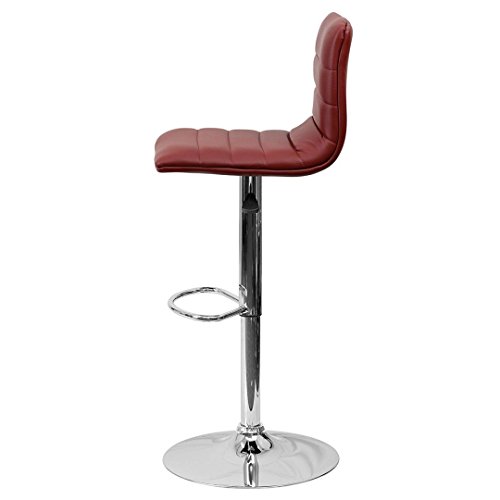 Modern Barstools Horizontal Line Design Hydraulic Adjustable Height 360-Degree Swivel Seat Sturdy Steel Frame Chrome Base Dining Chair Bar Pub Stool Home Office Furniture - Set of 2 Burgundy #1980