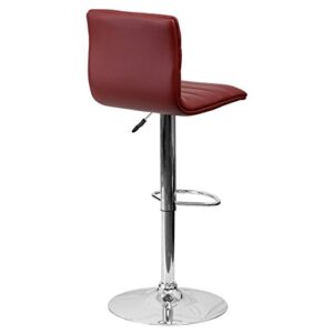 Modern Barstools Horizontal Line Design Hydraulic Adjustable Height 360-Degree Swivel Seat Sturdy Steel Frame Chrome Base Dining Chair Bar Pub Stool Home Office Furniture - Set of 2 Burgundy #1980