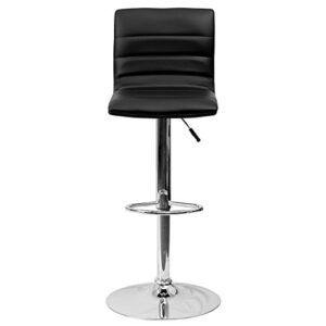 KLS14 Modern Barstools Horizontal Line Design Hydraulic Adjustable Height 360-Degree Swivel Seat Sturdy Steel Frame Chrome Base Dining Chair Bar Pub Stool Home Office Furniture - Set of 2 Black #1980