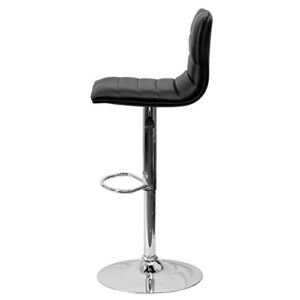 KLS14 Modern Barstools Horizontal Line Design Hydraulic Adjustable Height 360-Degree Swivel Seat Sturdy Steel Frame Chrome Base Dining Chair Bar Pub Stool Home Office Furniture - Set of 2 Black #1980