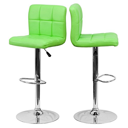 KLS14 Modern Design Barstools Hight Adjustable Seat Hydraulic 360-Degree Swivel Sturdy Steel Frame Padded Cushion Seat Dining Chair Bar Pub Stool Home Office Furniture - Set of 2 Green #1974