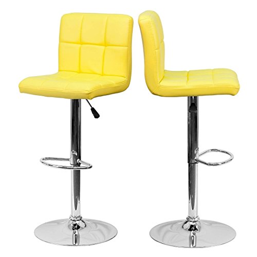 KLS14 Modern Design Barstools Hight Adjustable Seat Hydraulic 360-Degree Swivel Sturdy Steel Frame Padded Cushion Seat Dining Chair Bar Pub Stool Home Office Furniture - Set of 2 Yellow #1974