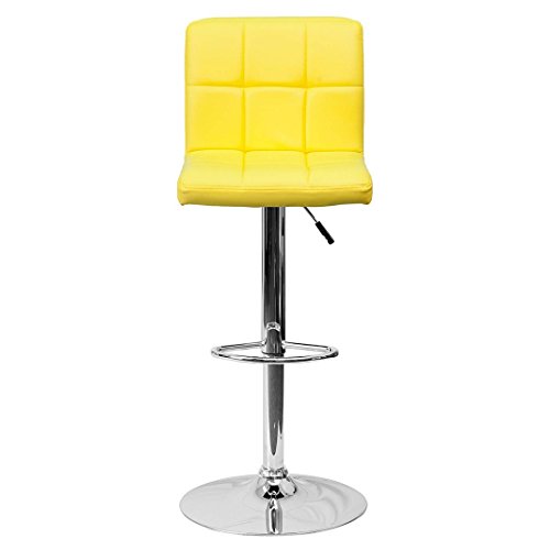 KLS14 Modern Design Barstools Hight Adjustable Seat Hydraulic 360-Degree Swivel Sturdy Steel Frame Padded Cushion Seat Dining Chair Bar Pub Stool Home Office Furniture - Set of 2 Yellow #1974