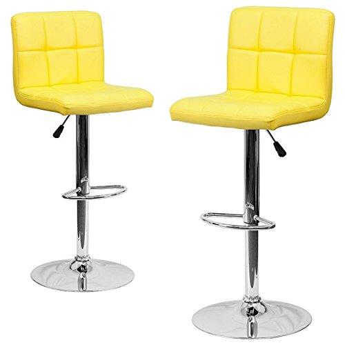 KLS14 Modern Design Barstools Hight Adjustable Seat Hydraulic 360-Degree Swivel Sturdy Steel Frame Padded Cushion Seat Dining Chair Bar Pub Stool Home Office Furniture - Set of 2 Yellow #1974